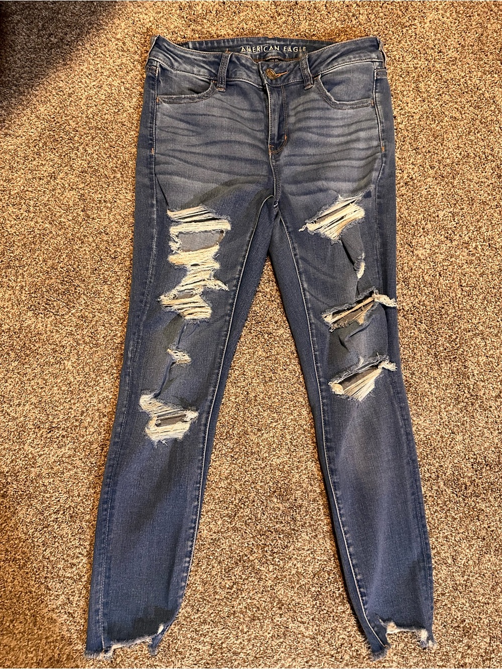 American Eagle Outfitters Distressed Dark Blue Skinny Jeans